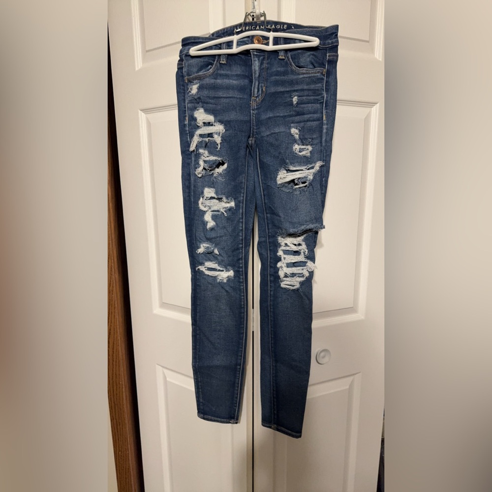 American Eagle Outfitters Blue Skinny Distressed Jeans